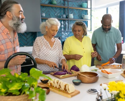 Healthy senior nutrition and meal preparation for aging adults.