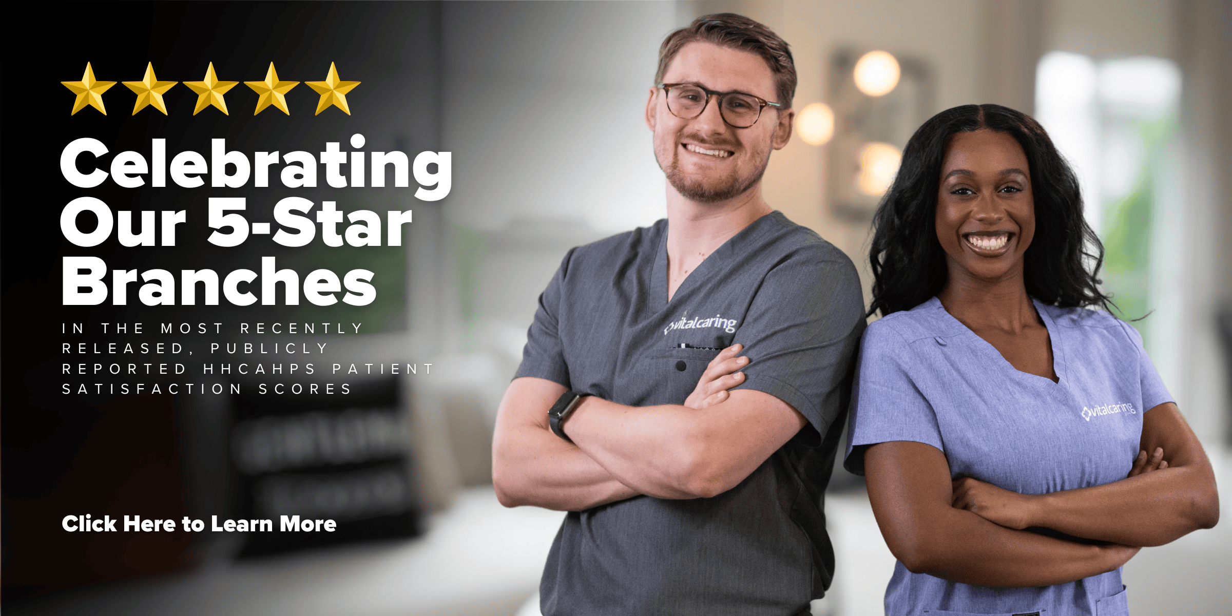 Two healthcare professionals smiling with arms crossed in a home health setting.