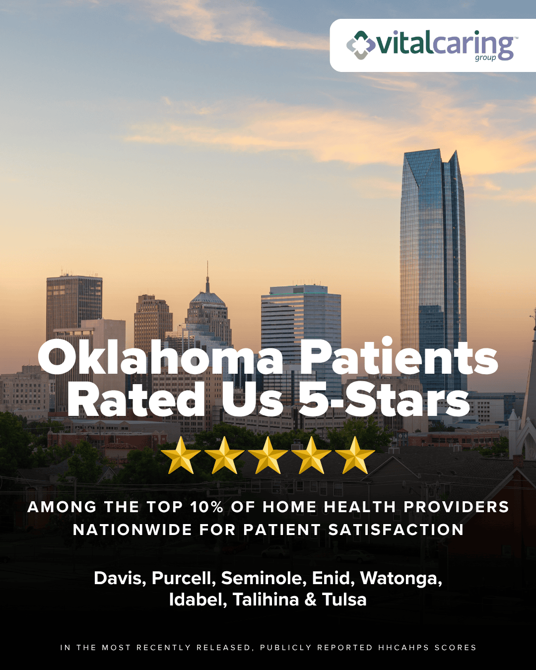 Oklahoma Patients Rate Us 5 Stars Oklahoma skyline with 5-star rating for patient satisfaction.