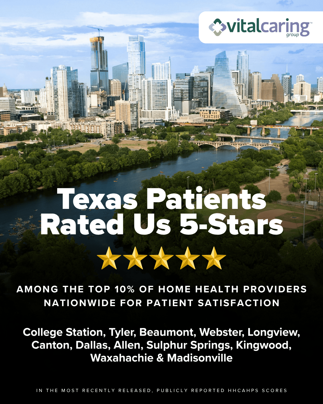VitalCaring - Texas Patients 5-Star Rating Texas patients rate VitalCaring 5 stars for home health services in top cities.